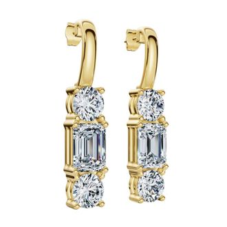Pompeii3 6Ct Emerald & Round Cut Diamond Earrings 14k Gold Lab Grown 1 1/3 Tall
