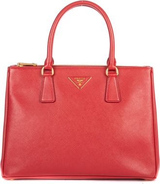 Prada Pre-owned Womens Large Galleria Double Zip Tote Shoulder Bag - Red - One Size