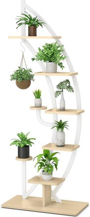 Costway Costway - Estanter&iacute;a Met&aacute;lica Para Plantas De 7 Niveles, Soporte Curvado En Forma De Media Luna Con Gancho Superior, Dispositivo Antivuelco, Estanter&iacute;