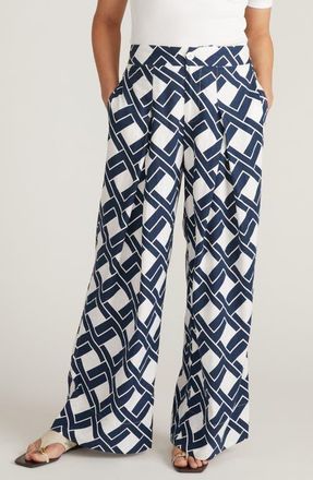 Universal Standard Marley Pleated Linen Blend Wide Leg Pants in Geometrica Print at Nordstrom, Size Xl