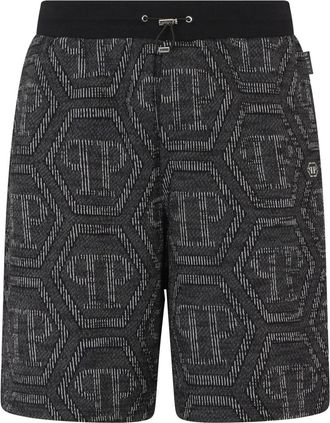 Philipp Plein Korte Broeken, Heren, Zwart, XL, Katoen, Jacquard Shorts Monogram