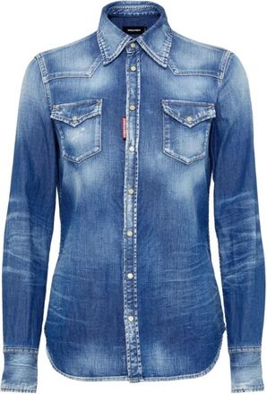 Dsquared2 Western Stijl Overhemd - Dames - Spijkeroverhemden - Blauw - XS - Katoen - Overhemden