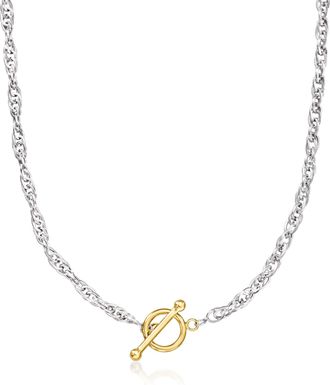 Ross-Simons Sterling Silver and 18kt Gold Over Sterling Singapore-Chain Toggle Necklace