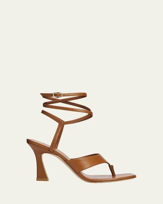 Stuart Weitzman 85mm Vinnie Leather Wrap Thong Sandals
