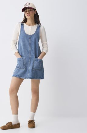Twik Womens Denim apron dress with pockets
