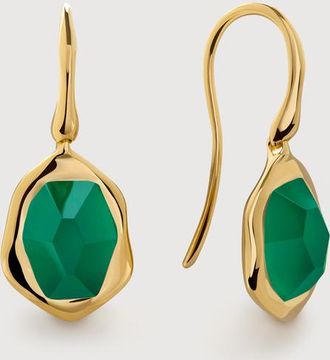 Monica Vinader Gold Odyssey Gemstone Wire Earrings Green Onyx