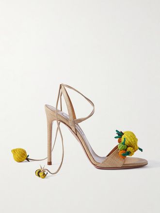 Aquazzura Sandali In Rafia Con Decorazione Citrus Punch - Giallo