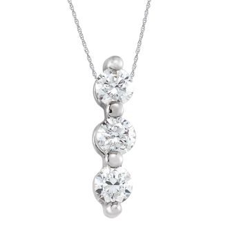 Pompeii3 1/2Ct Diamond Necklace Three Stone Pendant in 10k White or Yellow Gold