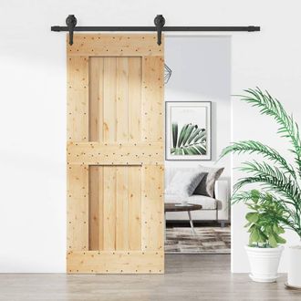 Berkfield Home Sliding Door with Hardware Set 85x210 cm Solid Wood Pine in Brown