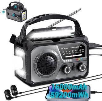 No Brand Radio De Emergencia Con Alimentaci&oacute;n Solar De 16000 Mah - Radio Meteorol&oacute;gica Inal&aacute;mbrica Noaa Am/fm - Carga Usb - Tipo C/c - 3 Modos De Luz - Alarma 