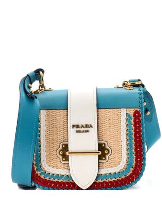 Prada Prada Cahier Rounded Leather and Straw Small crossbody bag - Blue