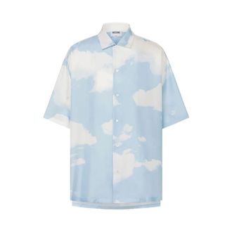 Moschino Short Sleeve Shirts, male, Blue, Size: M Sky Blue Graphic Print Shirt