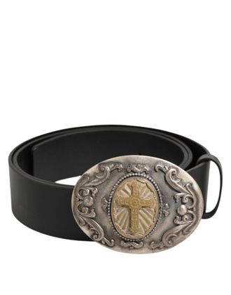 Dolce & Gabbana Black Leather Ornate Metal Buckle Men Mens Belt