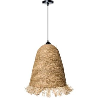 Beliani Stylish Water Hyacinth and Banana Fiber Pendant Lamp with Fringes Woven Boho Style Handmade Living Room Dining Room Lighting Natural Arys