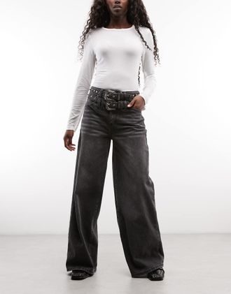 Liquor & Poker jeans dritti neri con doppia cintura-Nero