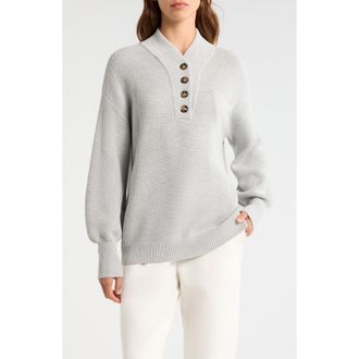 Lunya Cozy Cottonsilk Pocket Henley Sweater in Mellow Grey Heather at Nordstrom, Size X-Large