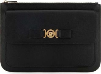 Versace Black leather large Medusa Biggie clutch