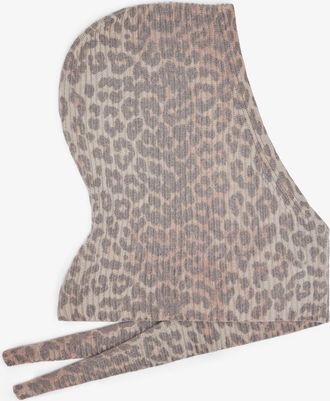 Ganni Brown Printed Wool Knit Balaclava