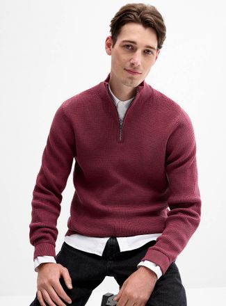 Le 31 Mens Zip-neck waffle-knit sweater