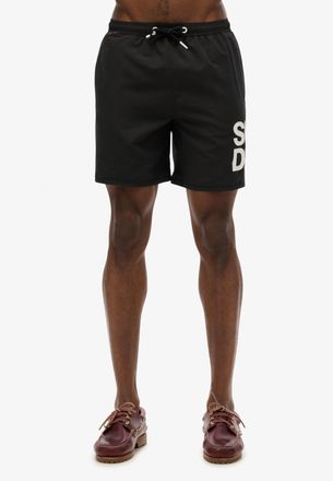 Superdry Badeshorts SUPERDRY SPORTSWEAR LOGO 17 SWIM SHORT, Herren, Gr. XXL, N-Gr, schwarz, Web, Polyester, bedruckt, Badehosen Badeshorts