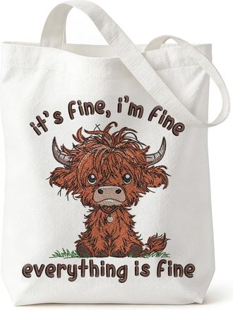 Generic Highland Cow Tote Bag, 39x35cm Highland Cow Gifts for Women, Animals Farm Themed Canvas Shopping Bag, Durable Animal Shopping Bags for Women Men, Reus