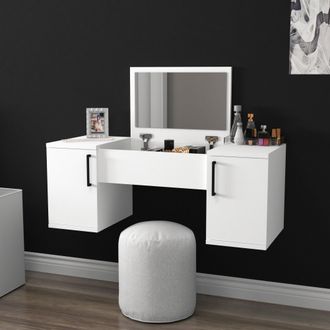 Dmora Tocador Cicerale, Mueble De Maquillaje Con Espejo, 3 Puertas, Estructura Negra, 100x35x74h Cm Blanco