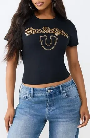 True Religion Glitter Horseshoe Relaxed Baby Tee in Jet Black at Nordstrom Rack, Size X-Large