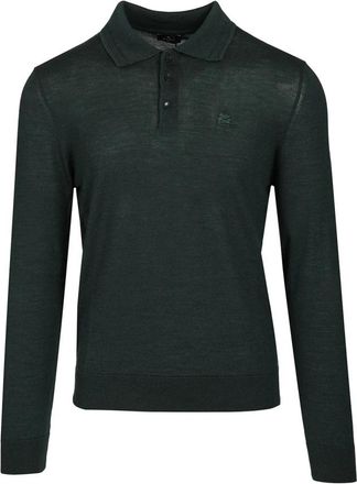 Etro Wol en zijde poloshirt - Heren - Polos - Groen - L - Wol - Tops
