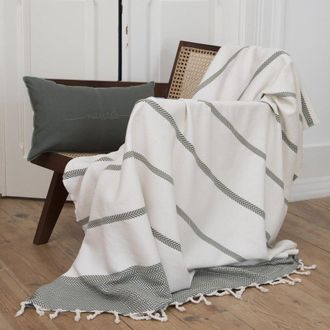 Febronie Manta plaid algod&oacute;n verde aceituna 160x250