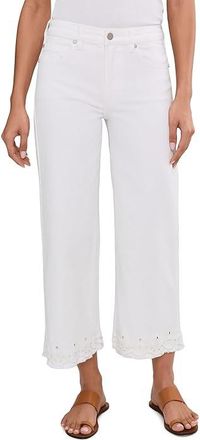 Liverpool L.A. 26 Stride Mid-Rise Crop Wide Leg Jeans w/ Embroidered Hem Womens Jeans Bright White : 14 26, Cotton/Denim/Elastane
