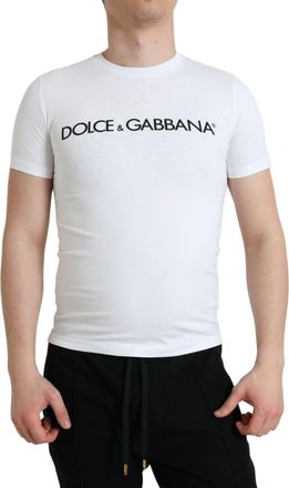 Dolce & Gabbana Mens Cotton Tshirt Logoprint - White - Size EU 44 (Mens)