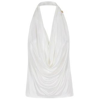 Elisabetta Franchi Sleeveless Tops, female, Beige, Size: L Shiny Viscose Jersey Top