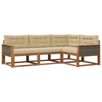 vidaXL Conjunto De Sof&aacute;s De Exterior Con Coj&iacute;n 4 Pcs Natural Y Beige Vidaxl