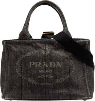 Prada Pre-owned Tote Bags, female, Black, Size: ONE SIZE Pre-owned Canapa Denim 2way Handbag