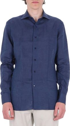 Borriello Royal Blue Pure Linen Casual Shirt