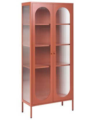 Beliani Credenza Alta In Acciaio, 2 Ante, Elementi In Vetro, Marrone Dorato, Foxton