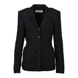 Dries Van Noten Seersucker blazer - Dames - Jassen - Zwart - Maat: S Zijde