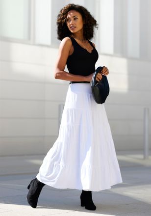 Beach Time Maxirock BEACHTIME, Damen, Gr. 32/34, weiss (wei&szlig;), Jersey, Obermaterial: 95% Viskose, 5% Elasthan, unifarben, figurumspielend bodenlang, R&ouml;cke Maxiro