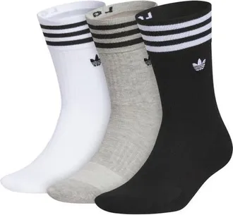 adidas Assorted 3-Pack Roller 4.0 Crew Socks in White/Heather Grey/Black at Nordstrom, Size Large