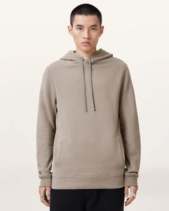 AllSaints Mens Cotton Raven Pullover Ramskull Hoodie, Size: XXL