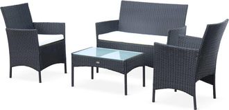 Sweeek Muebles de jardín, rattan sintético, negro crudo, 4 plazas