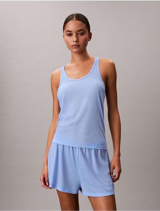 Calvin Klein Womens Tissue Waffle Tank Top - Bright Blue - XL