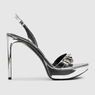 Gucci Womens Donna Platform Sandal, Silver, Leather