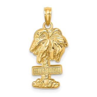 Diamond2Deal 14k Yellow Gold SANIBEL Palm Tree Charm Pendant