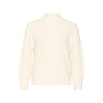 Kaffe Zachte Gebreide Trui met &frac34; Mouwen - Dames - Coltruien - Beige - XL - Leer - Truien & Vesten