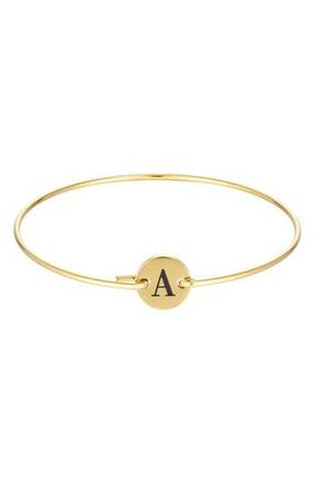Adornia Tarnish Resistant 18K Gold Plated Initial Bangle Bracelet in Gold-A at Nordstrom Rack