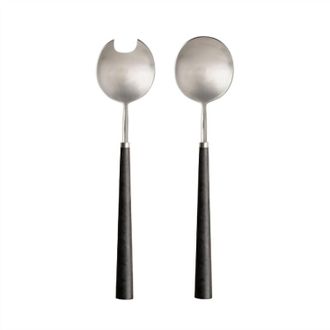 Costa Nova Pico Flatware Salad Serving - Set Of 2 In Black Cable/ Silver