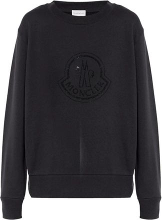 Moncler Crystal Logo Katoenen Sweatshirt - Dames - Sweatshirts - Zwart - S - Katoen - Hoodies & sweatvesten