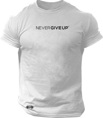 Generic Never Give Up T Shirt Gym Monster Clothing Bodybuilding Training Workout Exercise Boxing MMA Top - Black Print (UK, Alpha, XL, Regular, Regular, Grey)