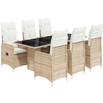 vidaXL Set De Mesa Y Sillas De Jard&iacute;n 7 Pzas Y Cojines Rat&aacute;n Pe Beige Vidaxl